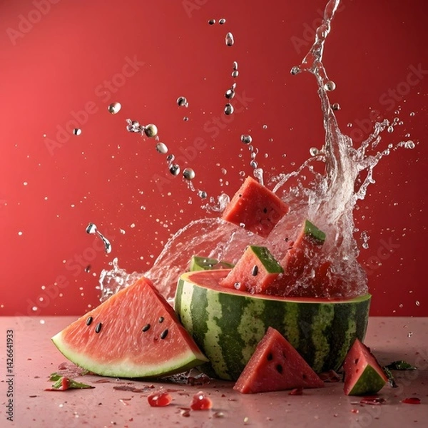 Fototapeta Dynamic watermelon explosion with juicy splash and bold summer vibes