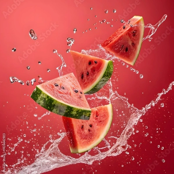 Fototapeta Dynamic watermelon explosion with juicy splash and bold summer vibes