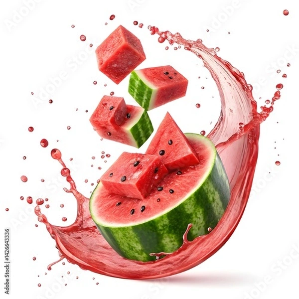 Fototapeta Dynamic watermelon explosion with juicy splash and bold summer vibes