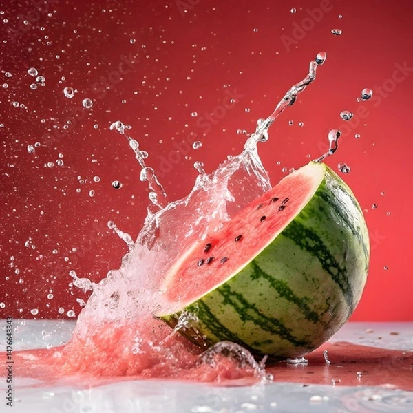 Fototapeta Dynamic watermelon explosion with juicy splash and bold summer vibes