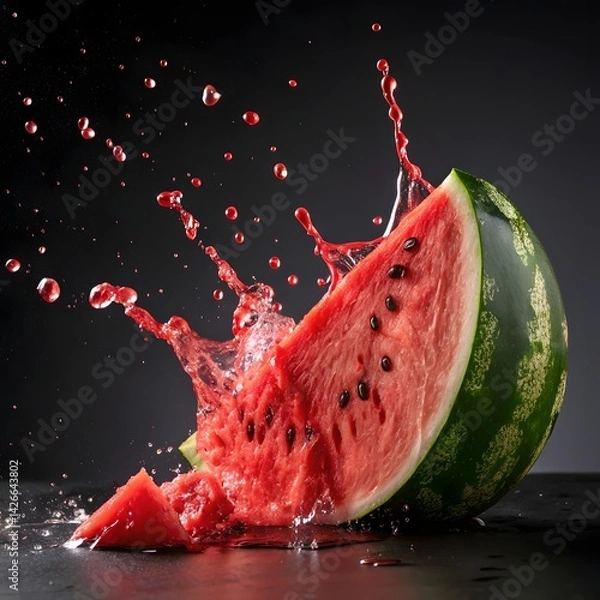 Fototapeta Dynamic watermelon explosion with juicy splash and bold summer vibes
