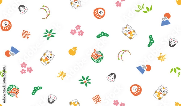 Fototapeta お正月　縁起物　パターン　テクスチャ