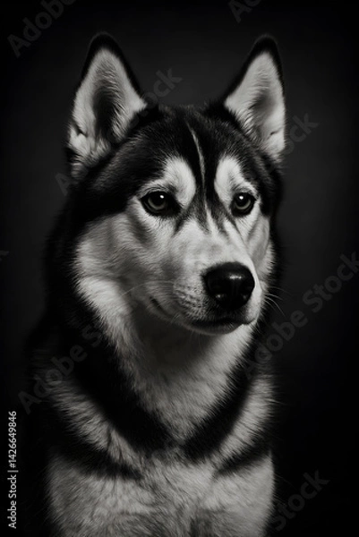 Obraz Stunning black and white portrait of a Siberian Husky.