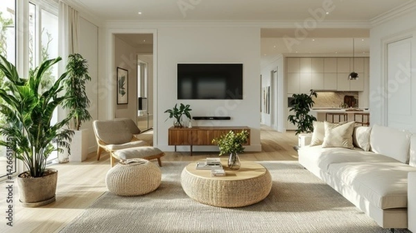 Fototapeta Modern, bright living room interior design