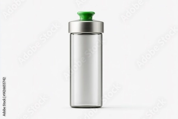 Fototapeta Clear glass bottle with green lid designed for hydration on the go in modern kitchens or fitness settings