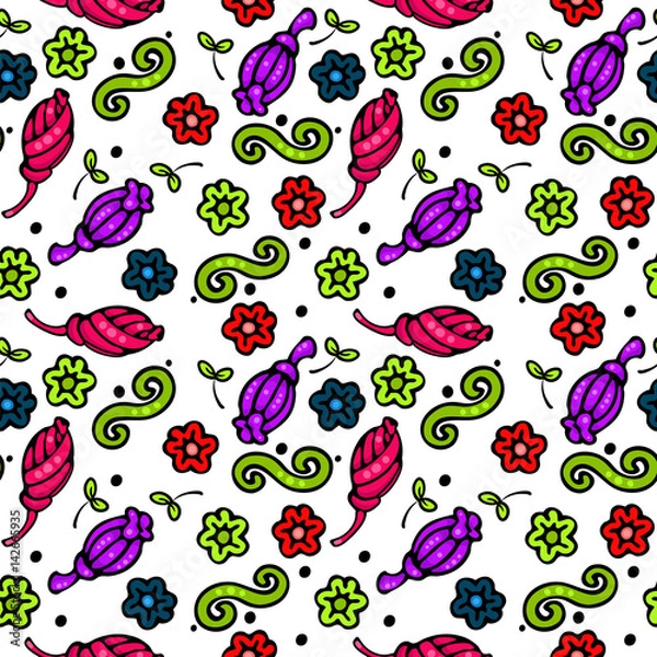 Obraz Бесшовный фон. Цветы и бутоны. Яркие цвета. Упаковочная бумага. Вектор.