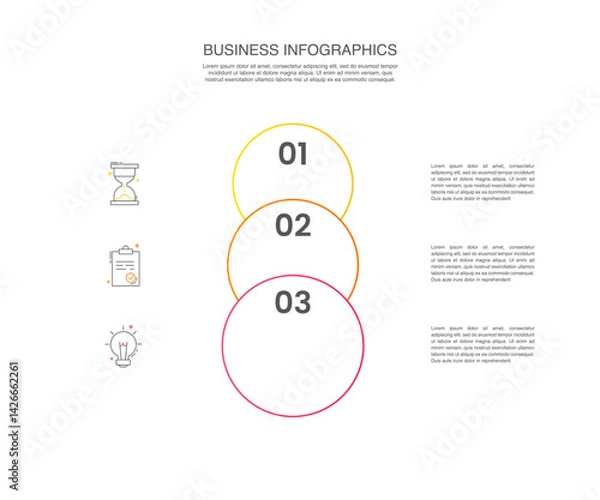 Fototapeta Vector timeline infographics template with three circles and options. Blank space for web, infographic, diagram, business, digital network, flowchart, presentations