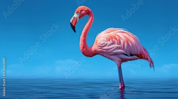 Fototapeta flamingo isolated on blue background