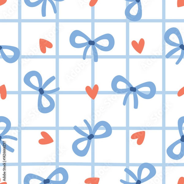 Obraz Blue Bows Pattern Ribbon Background Cute Bow Seamless Pattern