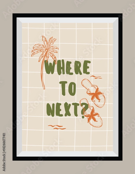 Fototapeta La Dolce Vita illustrations with an aesthetic quote in a poster frame. Ocean and beach sketch style doodles.
