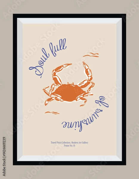 Fototapeta La Dolce Vita illustrations with an aesthetic quote in a poster frame. Ocean and beach sketch style doodles.