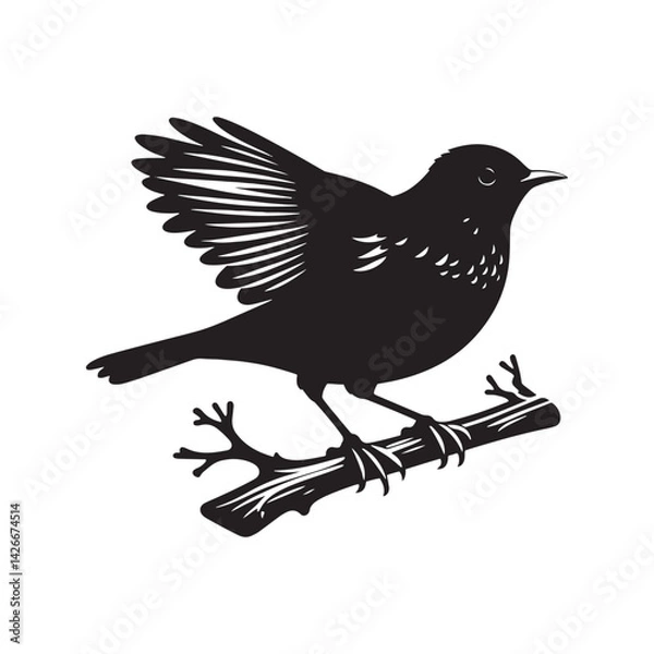 Fototapeta Minimalist Common blackbird Silhouette - Common blackbird Vector - Illustration of Common blackbird - Common blackbird Art.