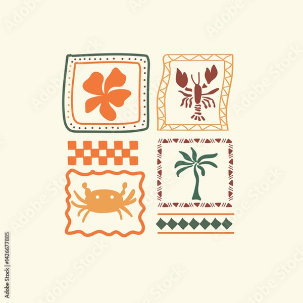 Fototapeta Tropical lobster flower palm tree elements vector graphic