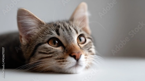 Fototapeta cat resting against white backdrop embodying tranquility