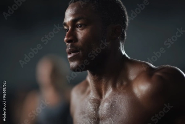 Fototapeta dynamic crossfit scene with gym equipment and athletes in motion