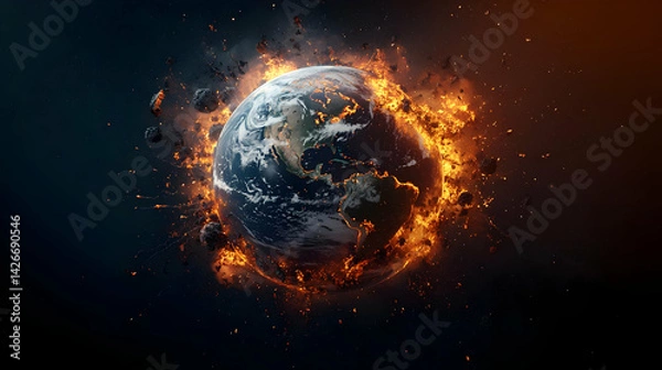 Fototapeta Burning Planet Explosion In Space