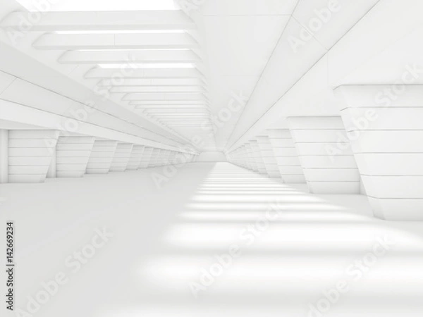 Fototapeta Abstract illuminated empty corridor interior. 3D rendering