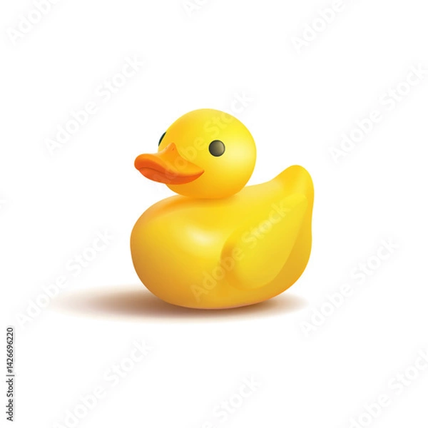 Obraz 3D realistic duckling on white background. Yellow duck for toy design concepts, bathing, washing. Vector illustration.