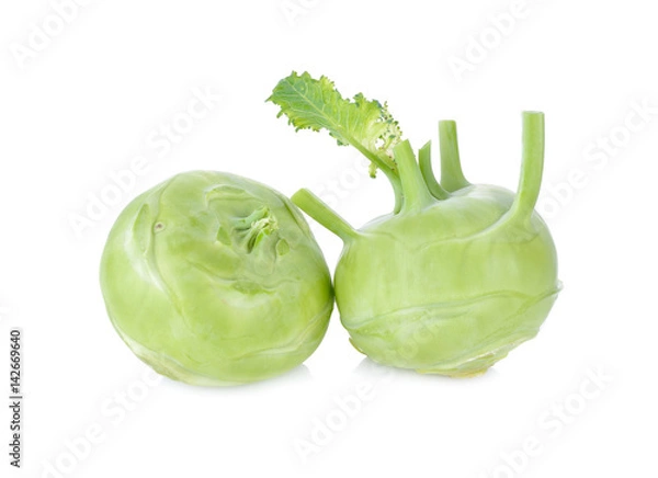 Obraz fresh green kohlrabi on white background