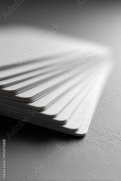Obraz minimalistic setup features deck of playing cards fanned out neatly on plain table surface with ample copy space surrounding