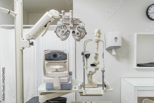 Obraz Modern optometry suite complete eye examination equipment configuration.