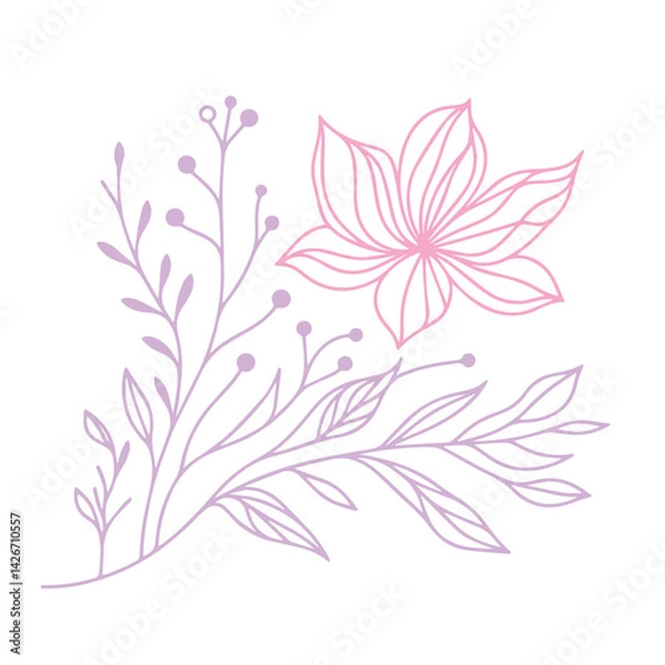 Fototapeta fine line floral and leaf drawing with elegant outline style perfect for home accessories kitchen wear and wrapping paper

