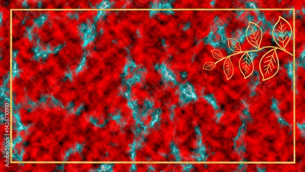 Obraz Abstract Red and Teal Background with Leafy Accents for Design