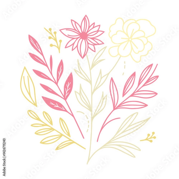 Fototapeta minimalist botanical design with abstract floral outlines and continuous pattern flow for cushions and fabric swatch prints

