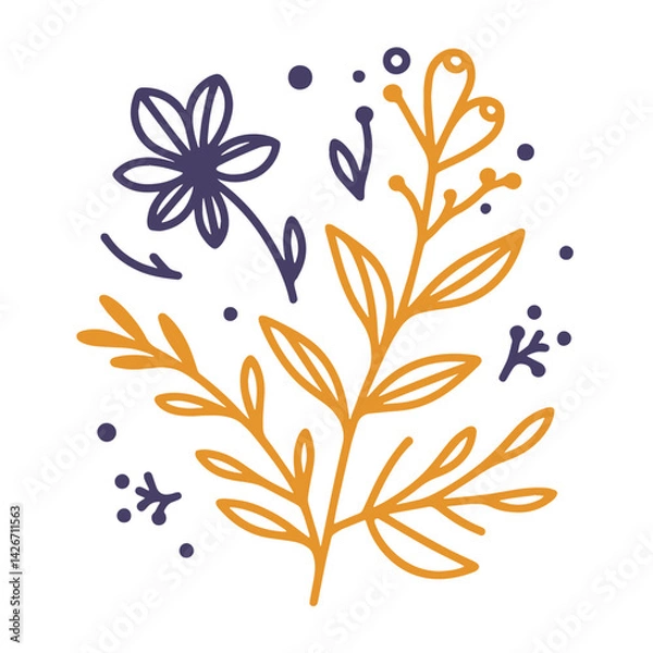 Fototapeta modern botanical sketch pattern with abstract garden flowers and detailed leaves for fashionable textile and digital prints

