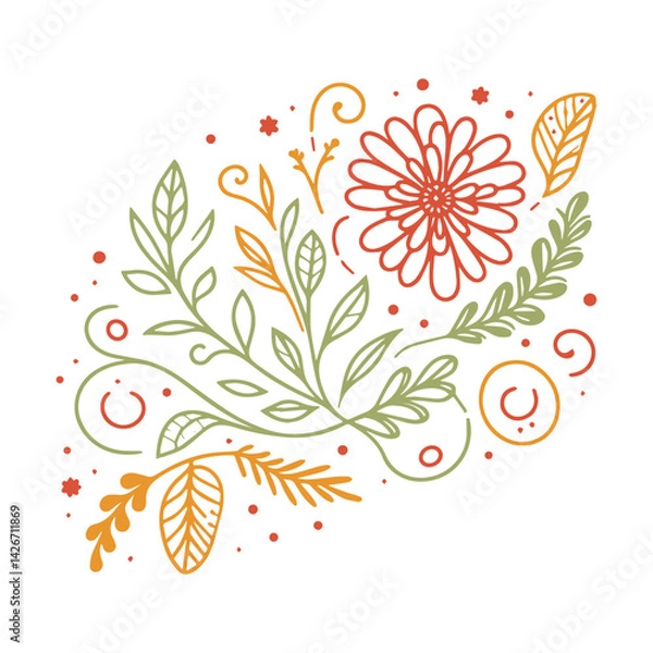 Fototapeta elegant floral line drawing pattern with minimal one line flowers and ornate leaf textures for contemporary cushion covers

