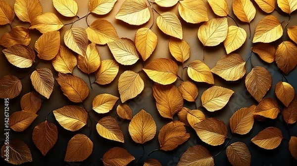 Fototapeta Golden Leaves on Gradient Background: A Luxurious Autumnal Displ