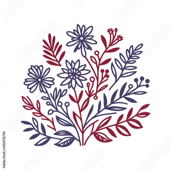 Fototapeta abstract hand drawn flower and leaf artwork with fine line details perfect for wedding decor and fashionable textile patterns

