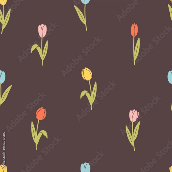 Fototapeta Gentle seamless pattern with tulip flowers. Cute minimalist print. Design for textile, wallpaper, wrapping paper, background, card. Vector illustration in flat style