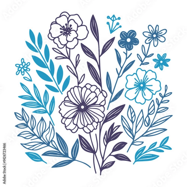 Fototapeta modern seamless botanical pattern featuring detailed flower sketches and abstract foliage for cushion covers and kitchen decor

