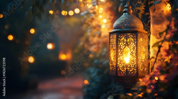Obraz Ramadan Kareem Night Sky Background Template Crescent Moon Stars Ornaments Ideal for Eid Social Media Advertising Campaigns
