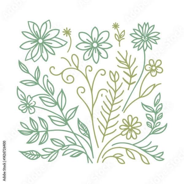 Fototapeta contemporary floral pattern with minimalist blossom outlines and artistic leaf shapes for textile and wrapping paper design

