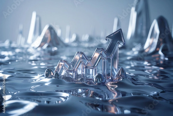 Fototapeta Rising Graph in a Fluid Silver Landscape