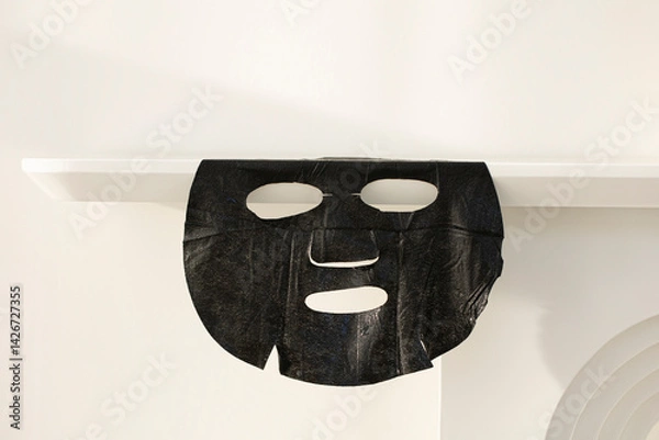 Obraz Black sheet mask for skin care on white background.