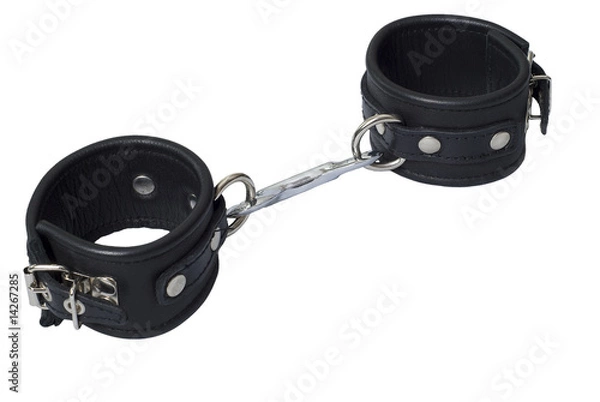 Obraz Black Leather Locking Hand Cuffs