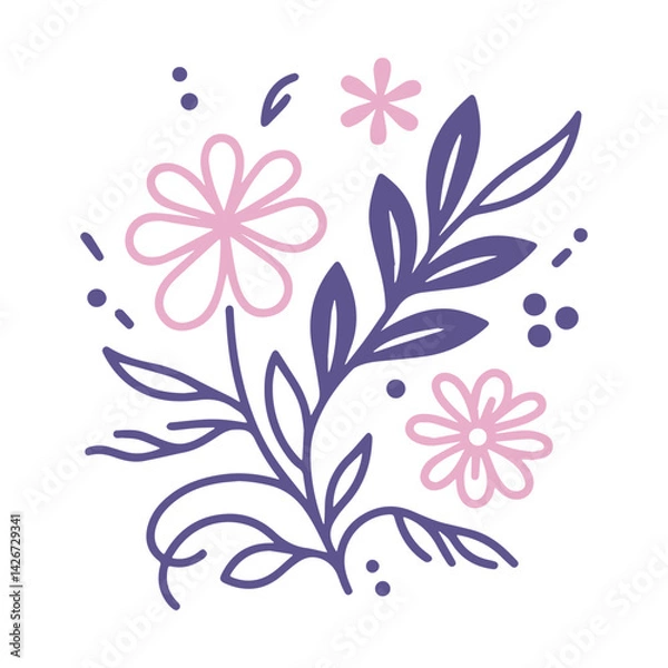 Fototapeta minimal botanical flower and leaf illustration pattern ideal for digital wallpaper and wrapping paper textile products

