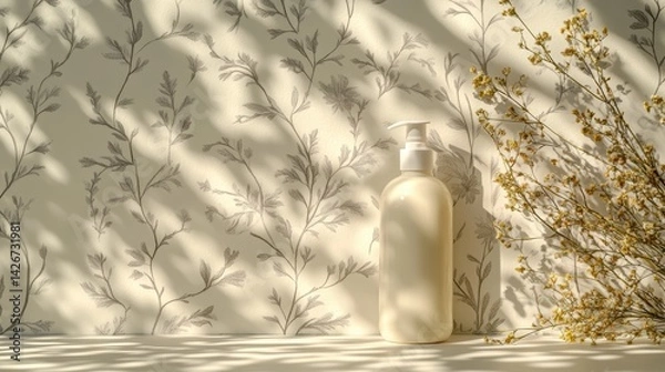 Fototapeta A bottle of hand lotion with pump isolated on a pure white background, realistic lighting and shadow, ideal for cut-out and compositing