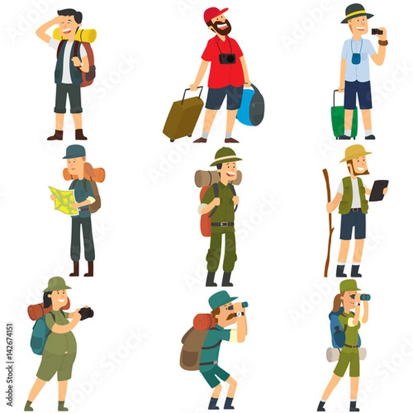 Obraz People with backpacks are hiking.