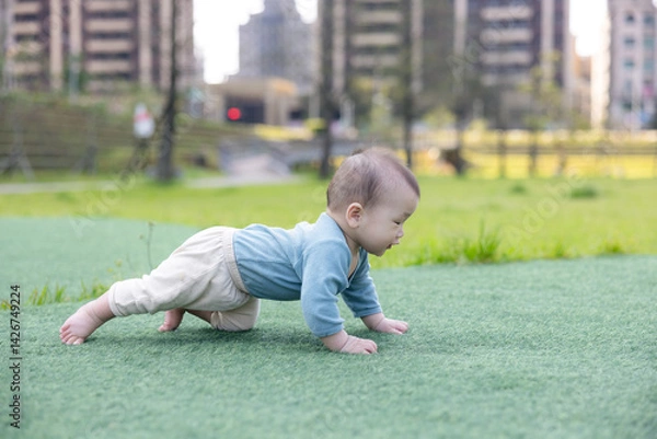 Obraz Little baby explore park on sunny day