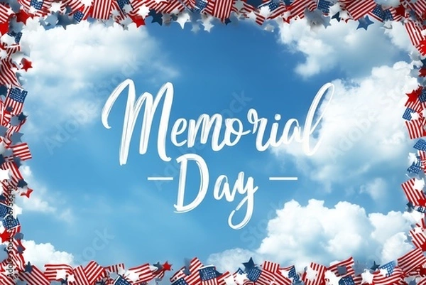 Obraz patriotic Memorial Day quote template with stars, stripes, and sky background,