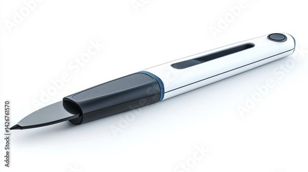 Fototapeta A multi-purpose electric knife with safety handle isolated on a pure white background, realistic lighting and shadow, ideal for cut-out and compositing