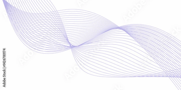 Fototapeta vector illustration of smooth, overlapping, wavy lines in a light purple color on a white background. The lines should curve and intersect in a flowing pattern from left to right, forming a wave-like 