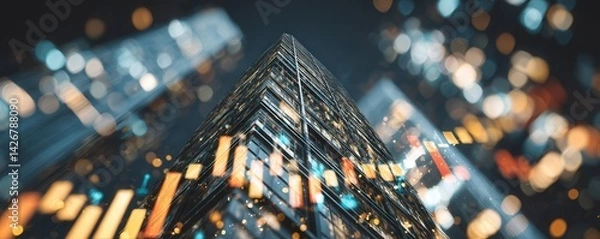 Obraz Modern Skyscraper Integrated with Abstract Stock Market Data Visualizations