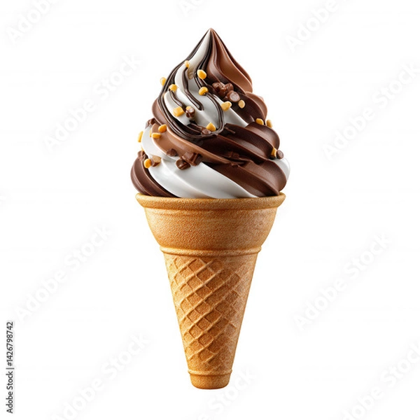 Obraz Delicious chocolate swirl soft serve ice cream ice cream parlor food bright environment close-up indulgence