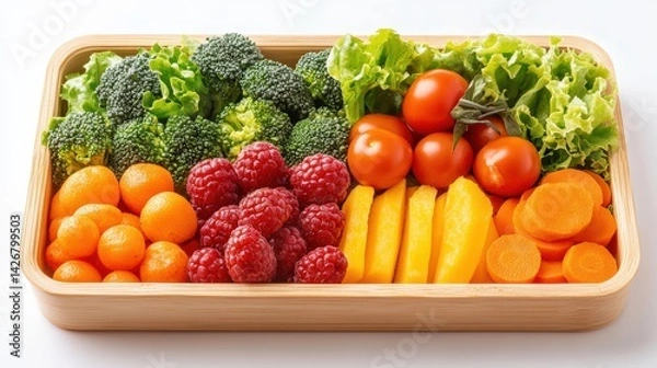Fototapeta Healthy lunchbox with vegetables and fruits, isolated on white background