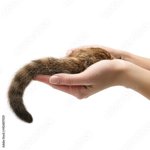 Obraz Gentle Hands Holding a Small Animal's Tail